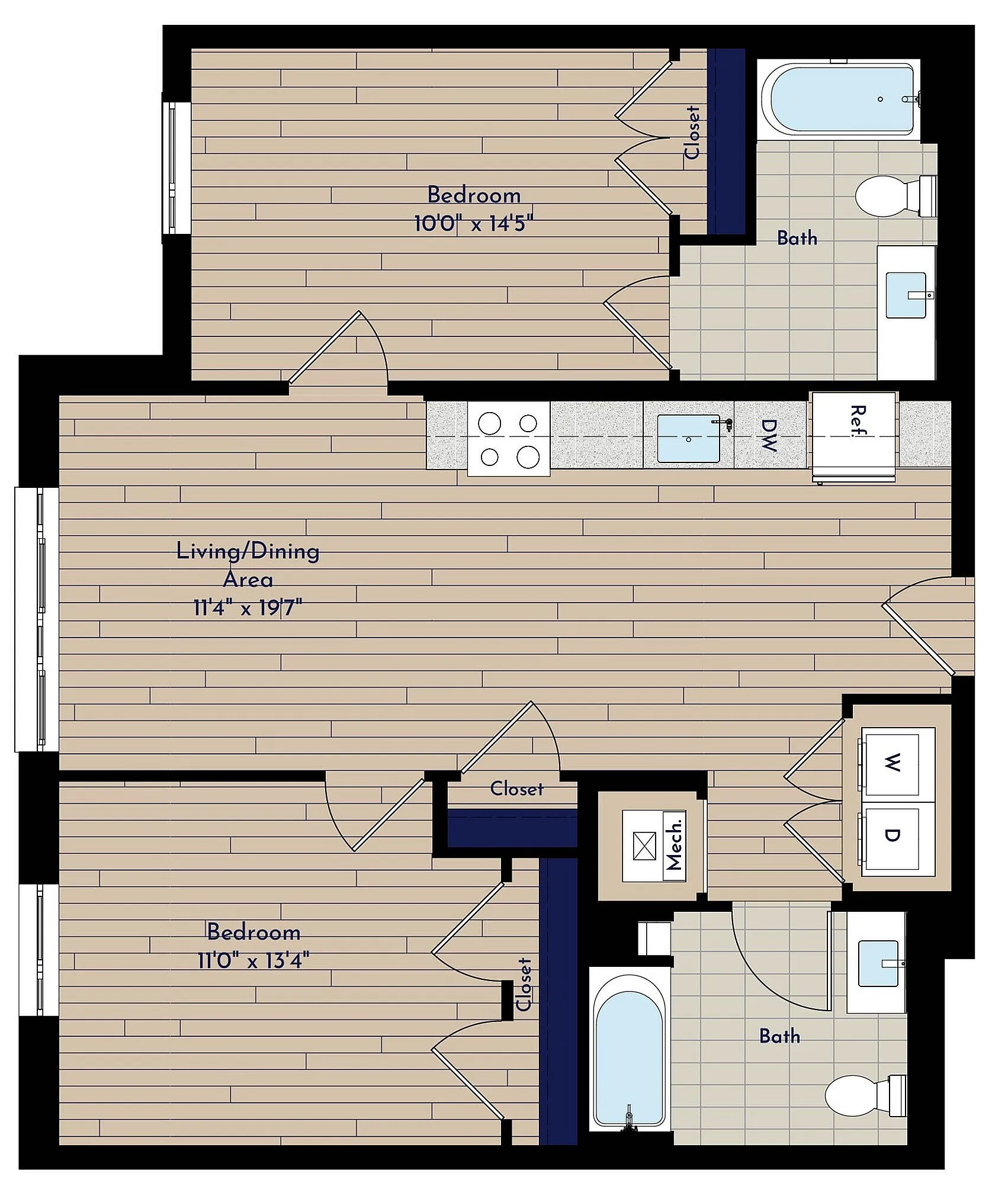 B 2BR-L1 Two Bedroom Floor Plan | Indigo at McLean Station | Affordable Tysons Corner Apartments | Affordable McLean VA Apartments