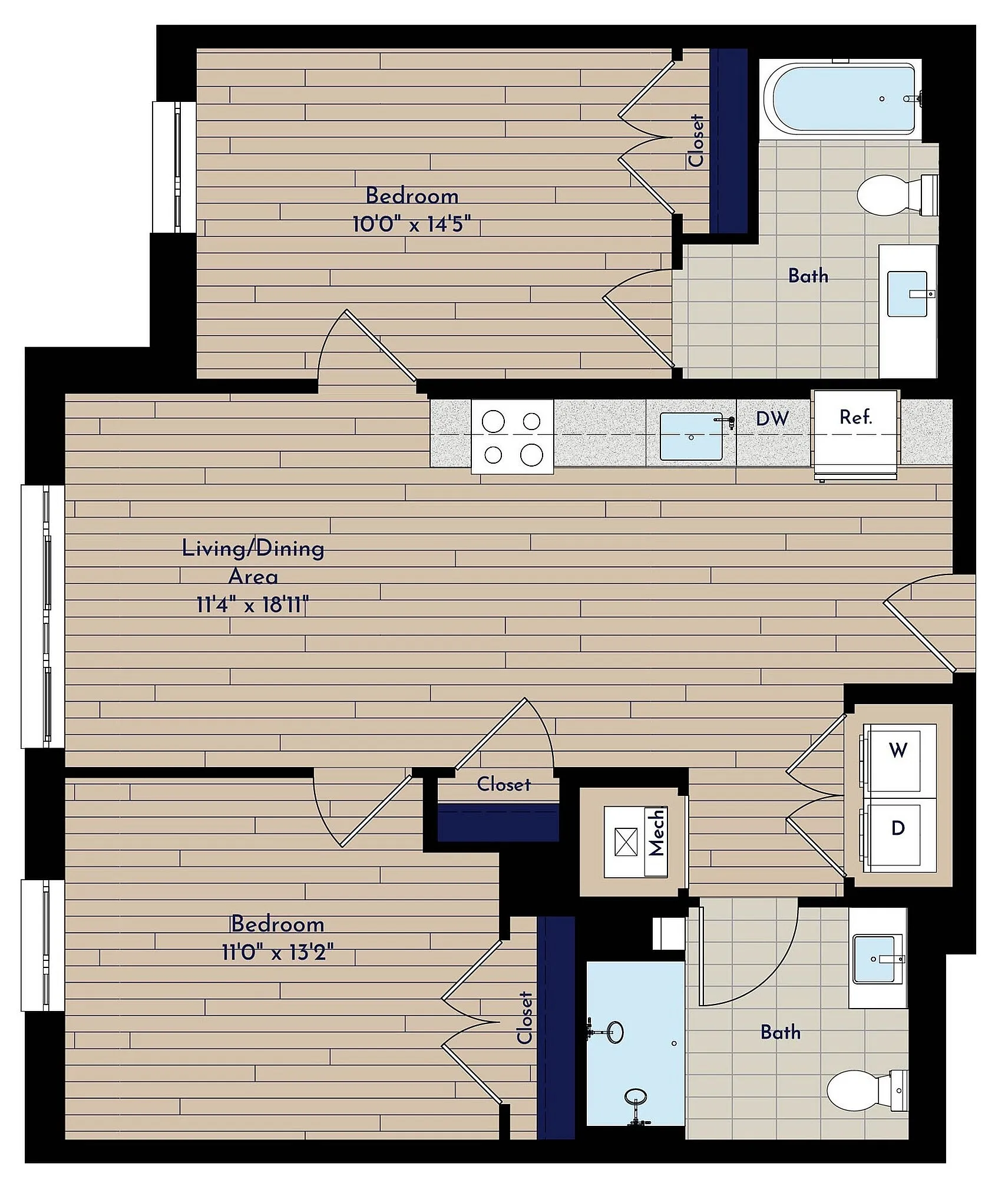 B 2BR-L2 Two Bedroom Floor Plan | Indigo at McLean Station | Affordable Tysons Corner Apartments | Affordable McLean VA Apartments