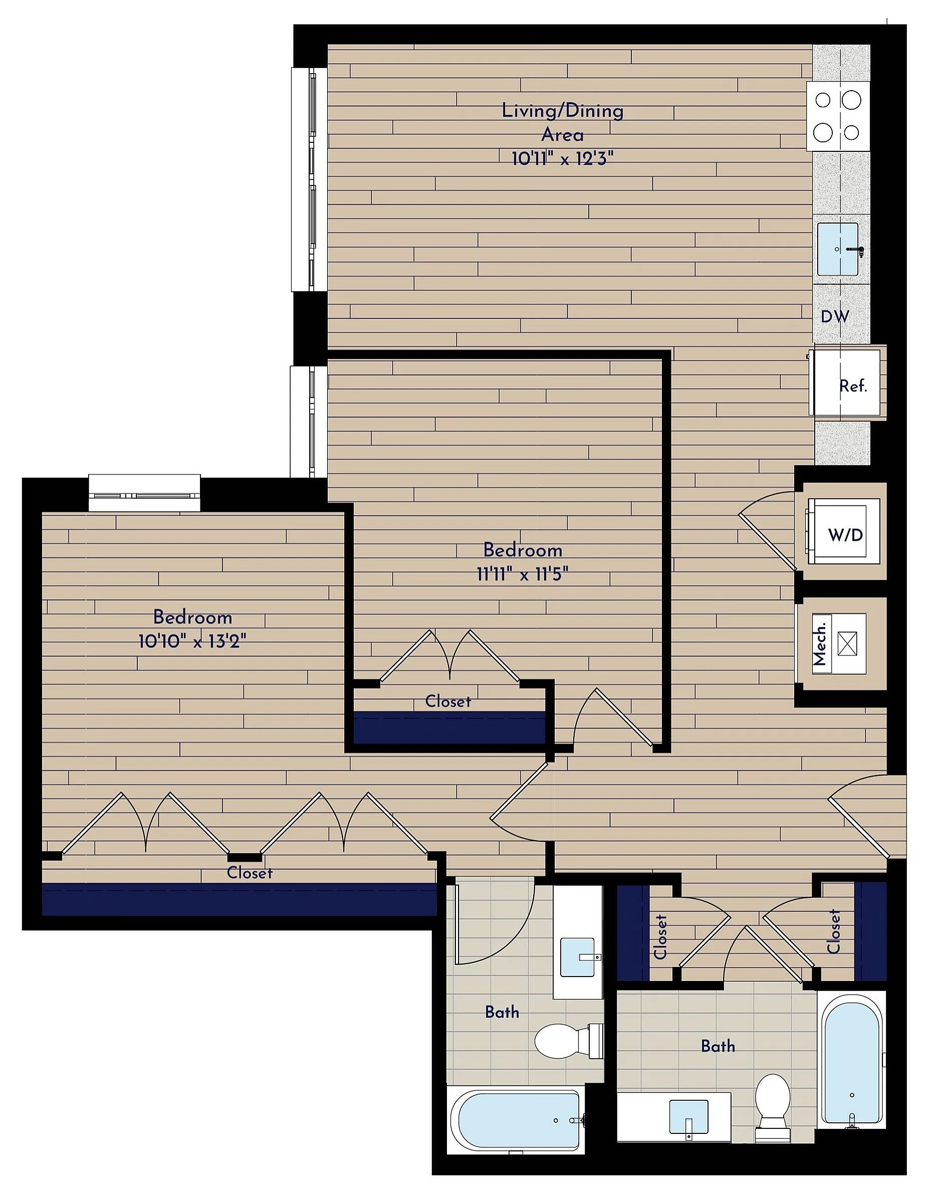 B 2BR-M Two Bedroom Floor Plan | Indigo at McLean Station | Affordable Tysons Corner Apartments | Affordable McLean VA Apartments