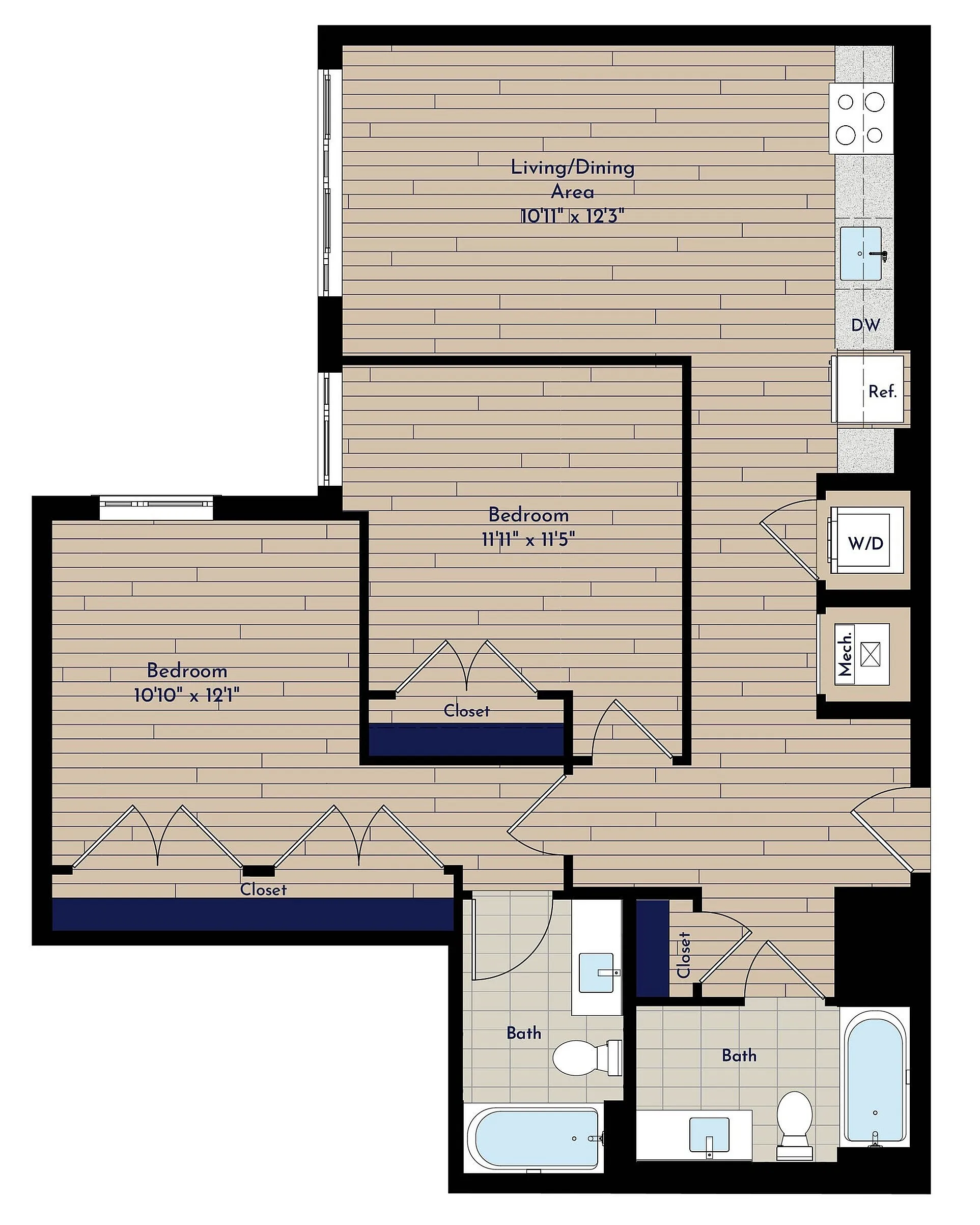 B 2BR-M1 Two Bedroom Floor Plan | Indigo at McLean Station | Affordable Tysons Corner Apartments | Affordable McLean VA Apartments