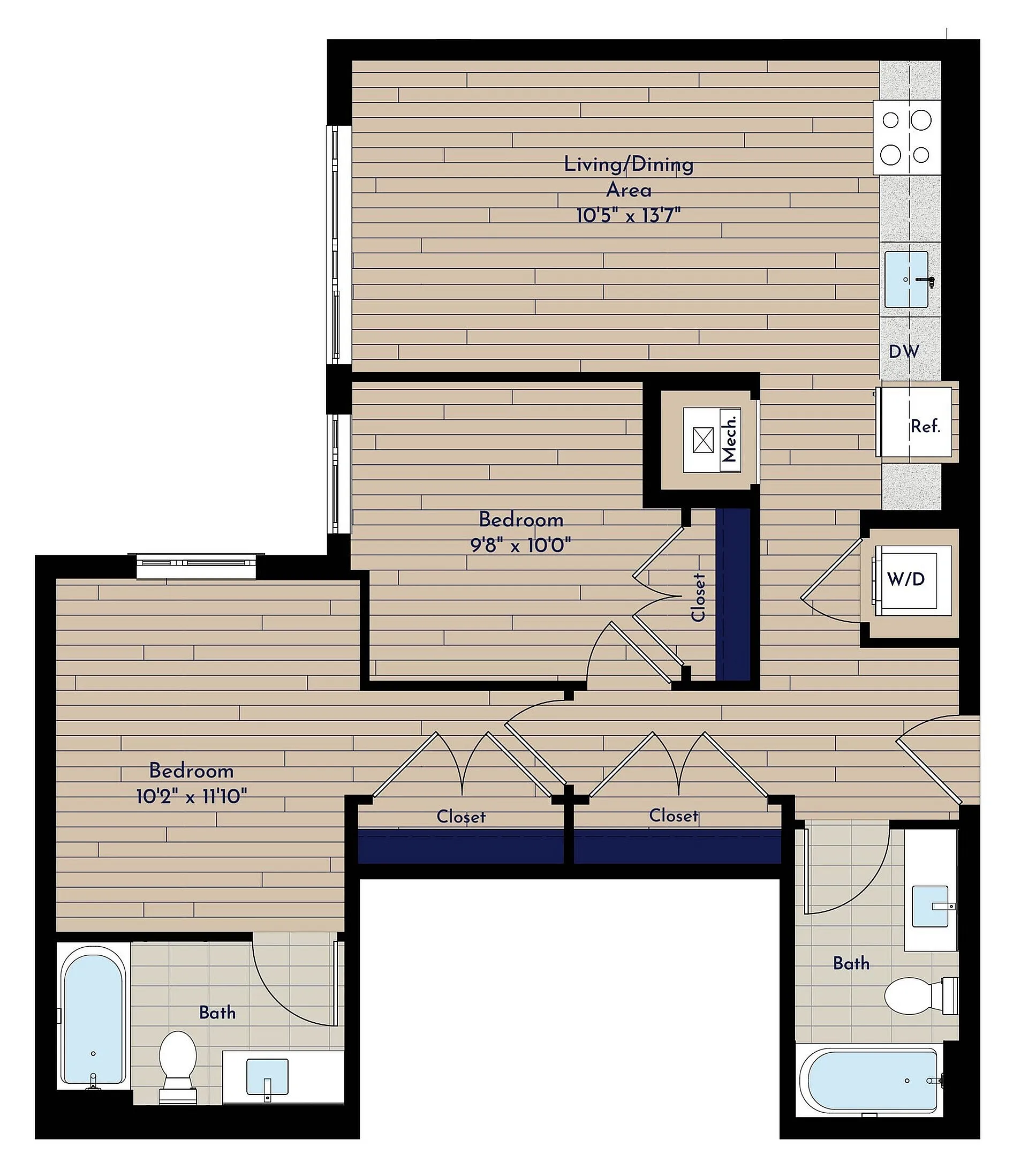 B 2BR-N Two Bedroom Floor Plan | Indigo at McLean Station | Affordable Tysons Corner Apartments | Affordable McLean VA Apartments