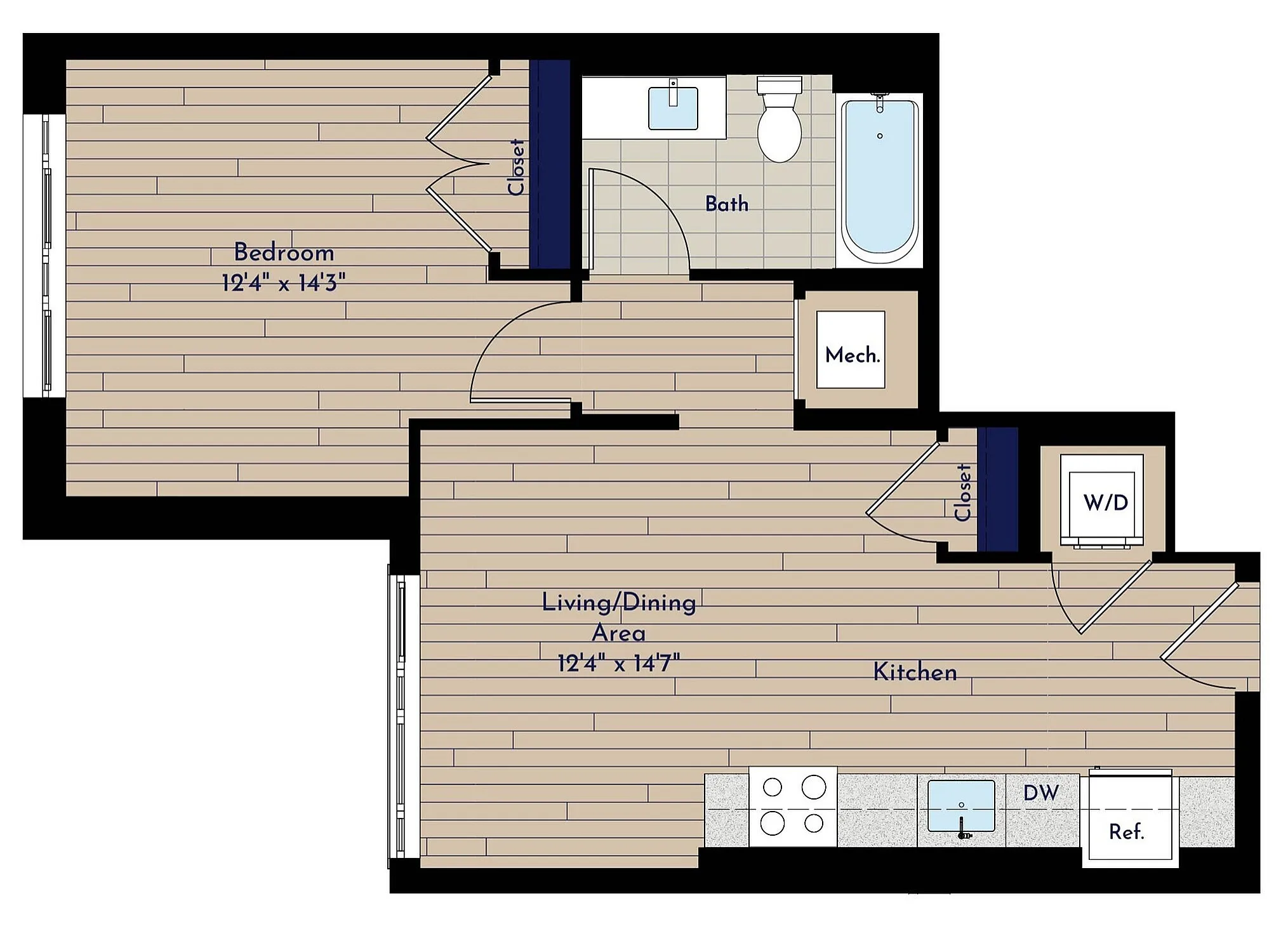 B 1BR-B One Bedroom Floor Plan | Indigo at McLean Station | Affordable Tysons Corner Apartments | Affordable McLean VA Apartments