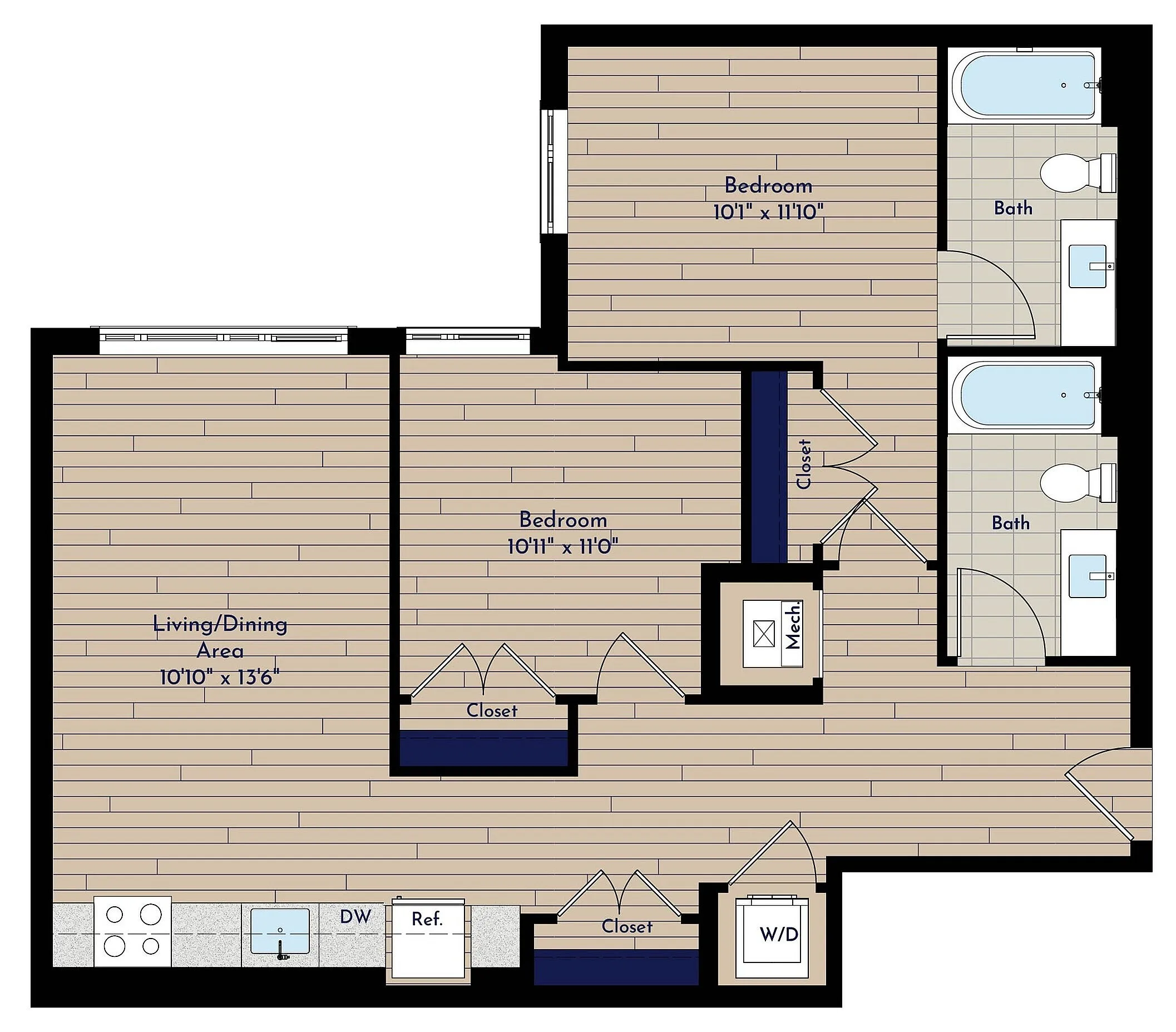B 2BR-E Two Bedroom Floor Plan | Indigo at McLean Station | Affordable Tysons Corner Apartments | Affordable McLean VA Apartments