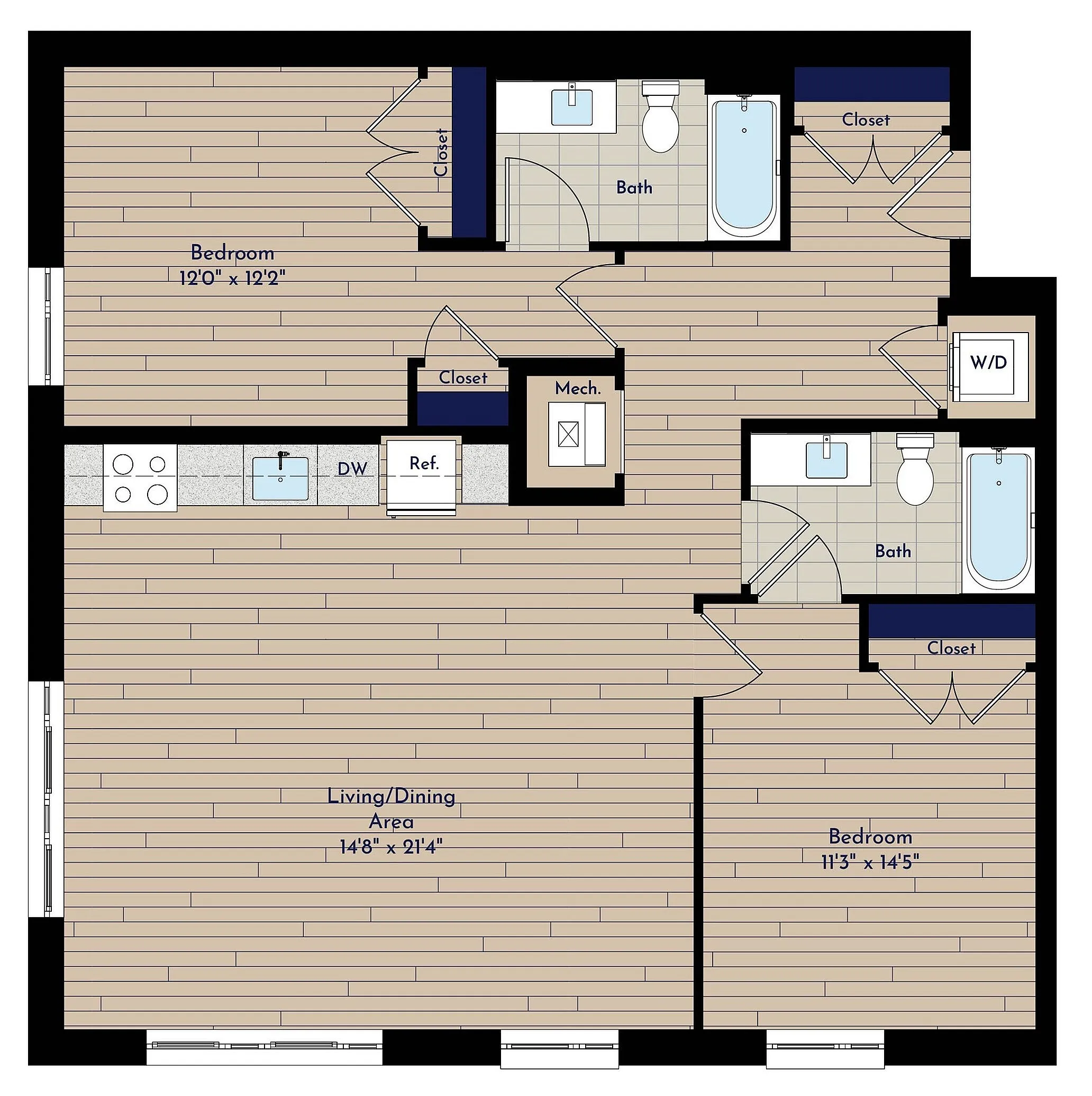 B 2BR-F Two Bedroom Floor Plan | Indigo at McLean Station | Affordable Tysons Corner Apartments | Affordable McLean VA Apartments