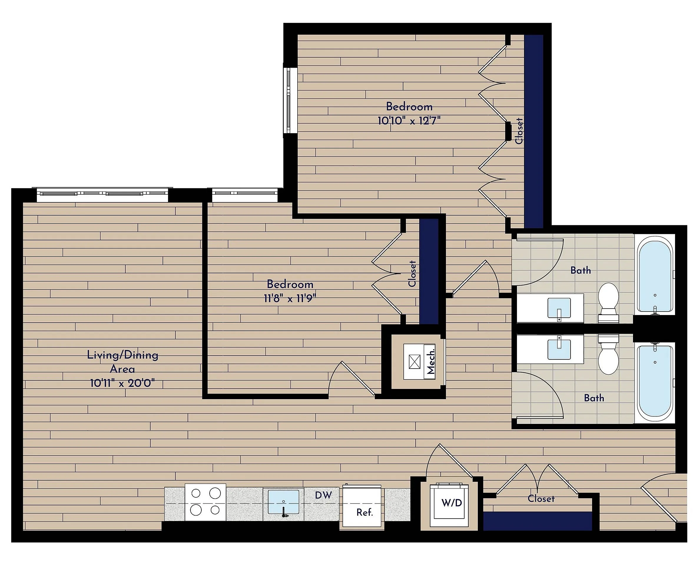 B 2BR-I Two Bedroom Floor Plan | Indigo at McLean Station | Affordable Tysons Corner Apartments | Affordable McLean VA Apartments