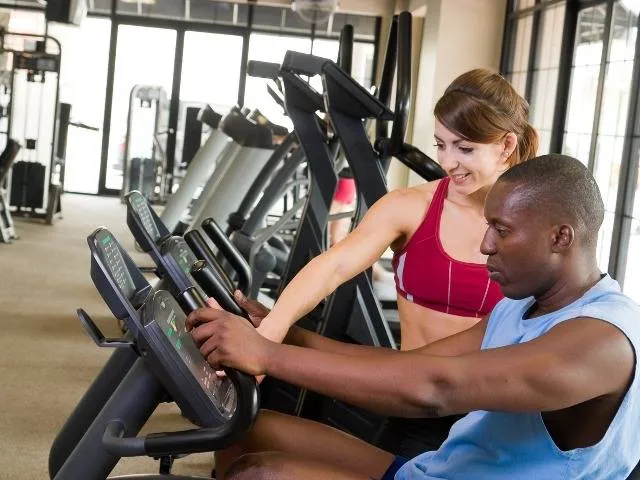 Residents using fitness equipment