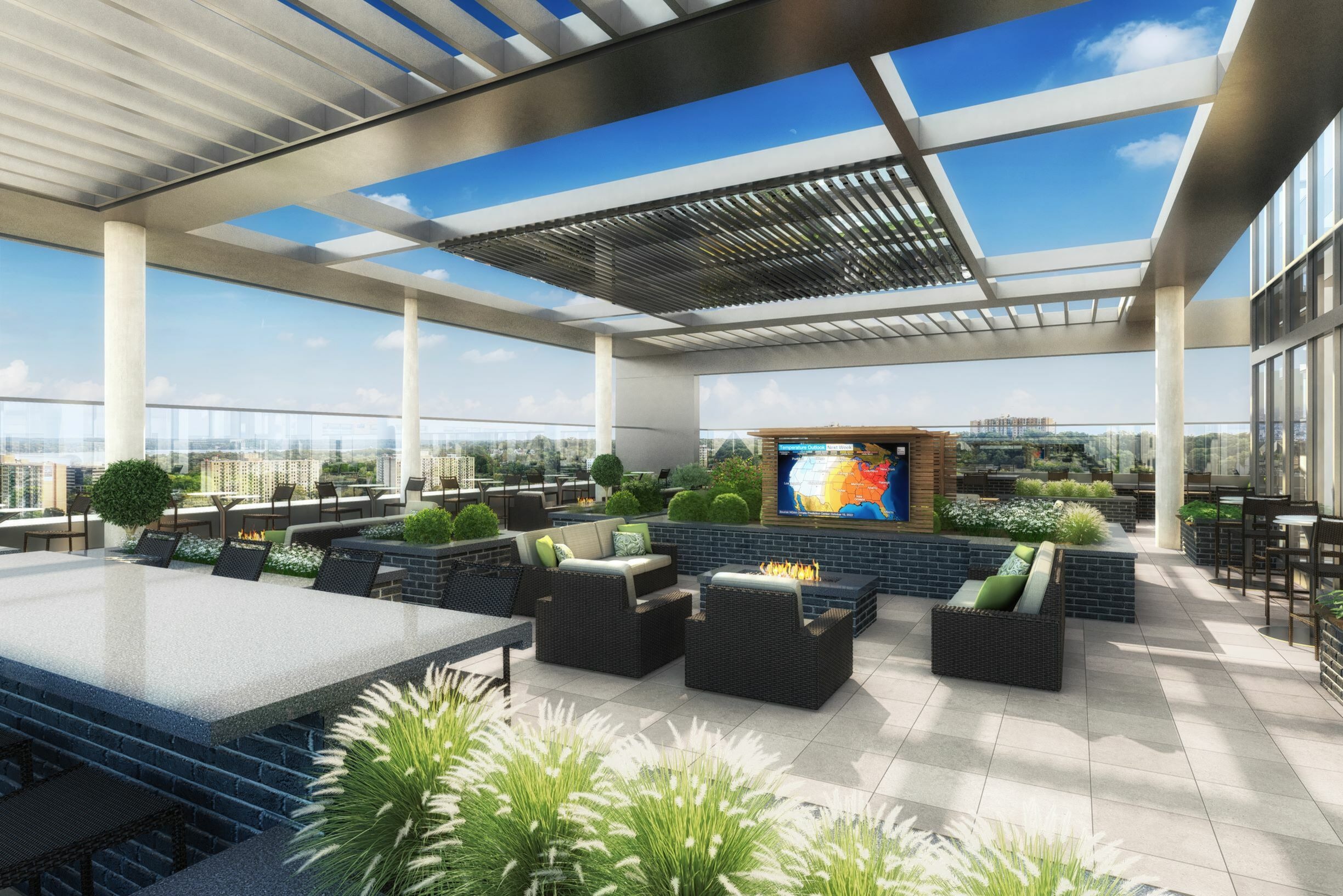Expansive Outdoor Lounge Wit Fire Pits & TV | Meridian 2250 at Eisenhower Station | Luxury Alexandria VA Apartments