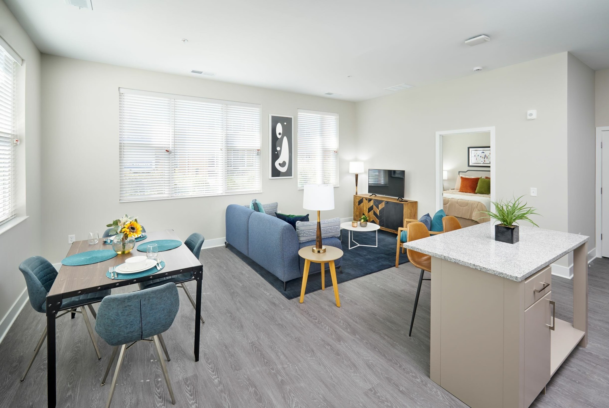 Living/Dining Area With Wood-Style Flooring | Robinson at One University | Affordable Fairfax VA Apartments