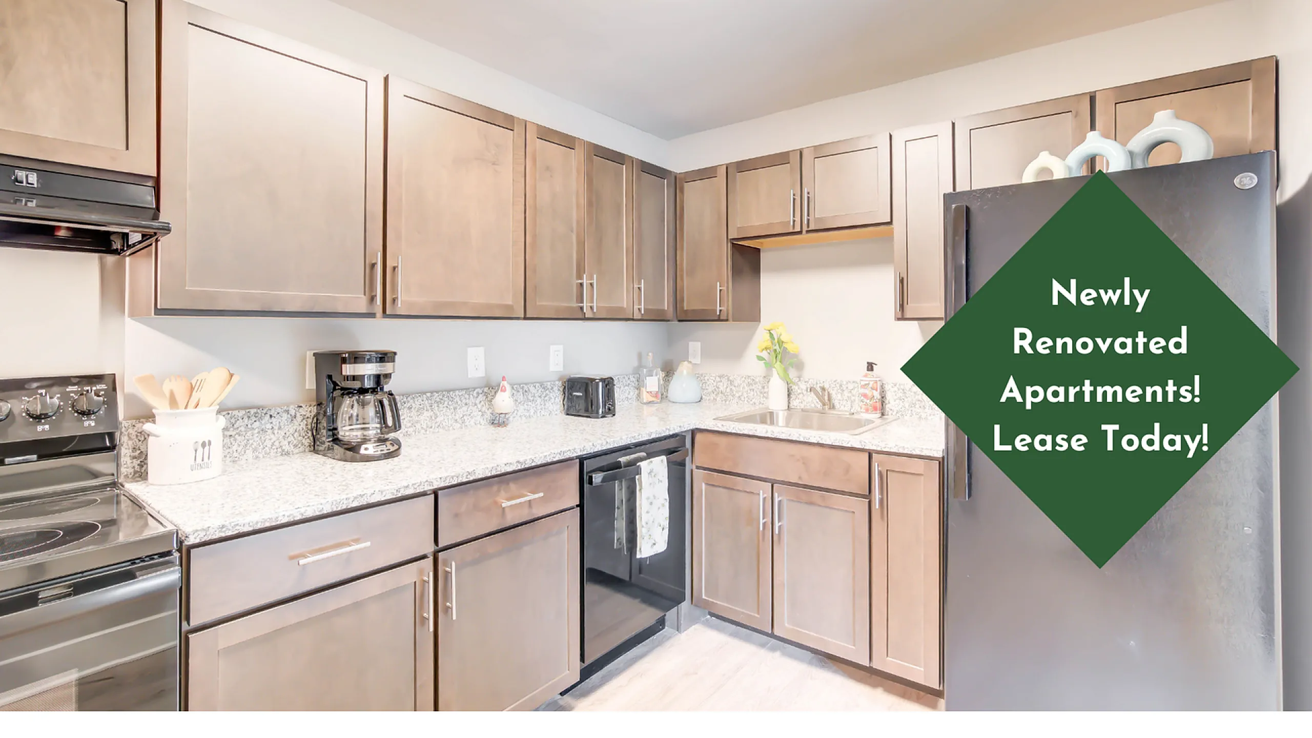 Creekside Village Renovated Kitchen Saying Newly Renovated Apartments Lease Today | Affordable Alexandria VA Apartments