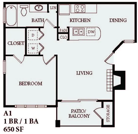 1 Bedroom / 1 Bath 650 SF