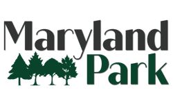 Maryland in dark grey top row with solid images of different kind of trees followed by the work Park, in a deep green