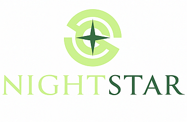 Modern logo design for NightStar featuring a stylized compass in green gradients, symbolizing direction and innovation.
