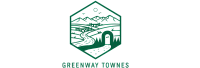 Charming logo for Greenway Townes featuring scenic mountain views, a winding path, and a welcoming archway.