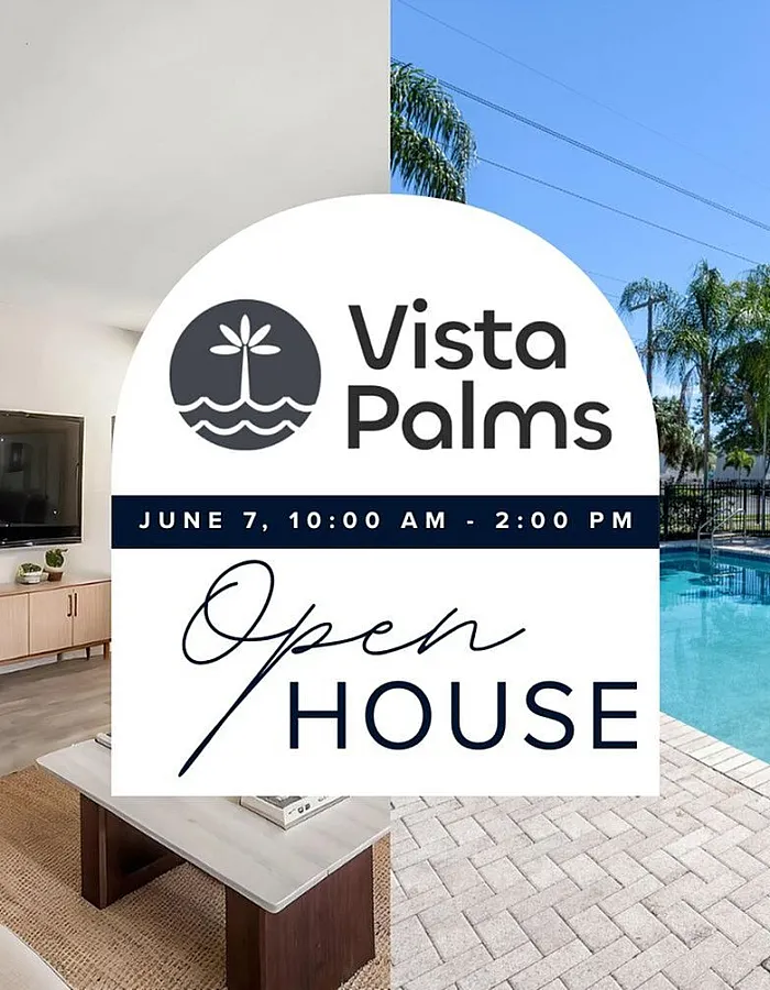 🌴 Join us for the Vista Palms Open House! Tour our newly renovated 1 & 2 bedroom apartments in North Tampa and take advantage of waived app & admin fees PLUS 6 weeks FREE when you apply within 48 hours! ✨<br><br><br><br>📅 June 7 | ⏰ 10AM&ndash;2PM<br><br>📍 Vista Palms | Tampa, FL