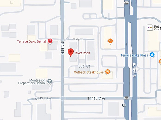 Map highlighting River Rock area with nearby amenities including restaurants and schools.
