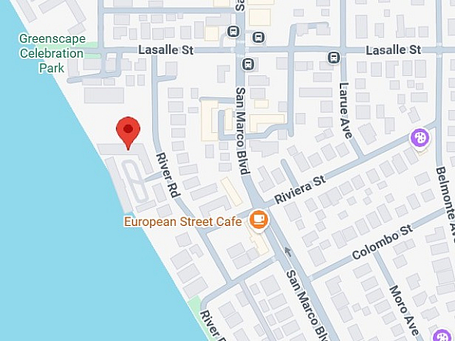 Map highlighting a prime beachfront location near Greenscape Celebration Park and European Street Cafe, perfect for a vibrant lifestyle.