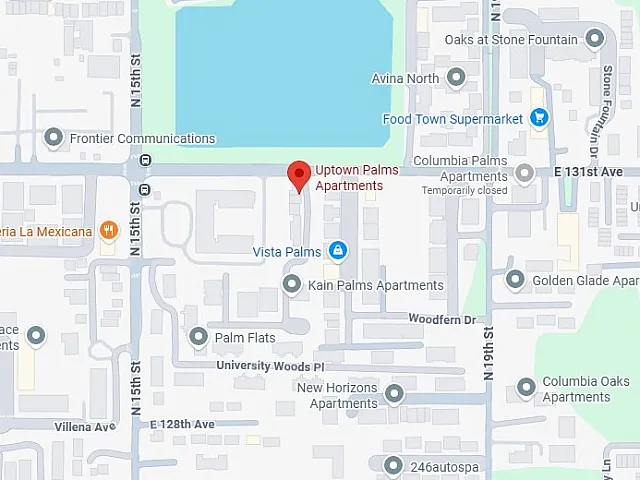 Map view of Uptown Palms Apartments area, highlighting nearby conveniences and surrounding complex layouts.