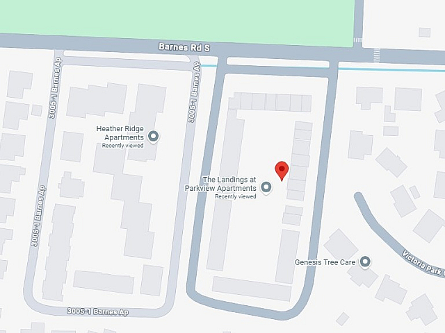 Map view highlighting The Landings at Parkview Apartments, showcasing a prime location near Barnes Road and ample surrounding amenities.
