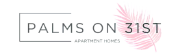 Elegant logo design for Palms on 31st featuring a pink palm leaf with modern typography.