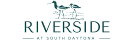 Elegant logo for Riverside at South Daytona featuring two stylized birds walking.