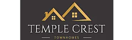 Elegant logo for Temple Crest Townhomes showcasing stylized rooftops with windows, exuding luxury and modern living.