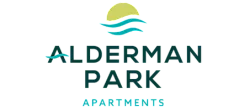 Alderman Park Apartments logo with a vibrant sun and wave design, embodying modern living and serene landscapes.