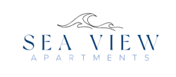 Elegant Sea View Apartments logo with bold navy lettering, exuding a sense of luxury and coastal charm.