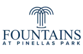 Elegant logo for Fountains at Pinellas Park, featuring a stylized fountain design and sophisticated typography.