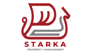 Elegant logo of Starka Property Management featuring a stylized red and gray design.