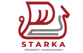 Modern logo design for Starka Property Management with bold red elements and sleek typography.