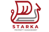 Starka Property Management logo featuring a bold, modern design with abstract elements in red and gray.