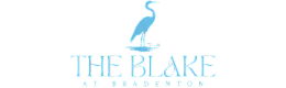 Elegant logo for The Blake at Bradenton featuring a sleek blue heron, epitomizing luxury living.