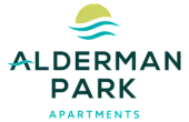 Inviting logo for Alderman Park Apartments featuring a sun and wave design, evoking warmth and tranquility.