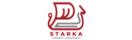 Bold and modern logo of Starka Property Management featuring a stylized red and grey ship design.
