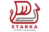 Starka Property Management logo with a bold, red, and modern design.