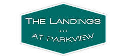The Landings at Parkview logo with elegant teal background.