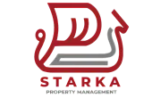 Elegant logo for Starka Property Management featuring a stylized red and gray geometric design.