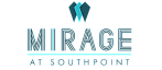 Elegant logo of Mirage at Southpoint featuring modern geometric design in teal and dark blue.