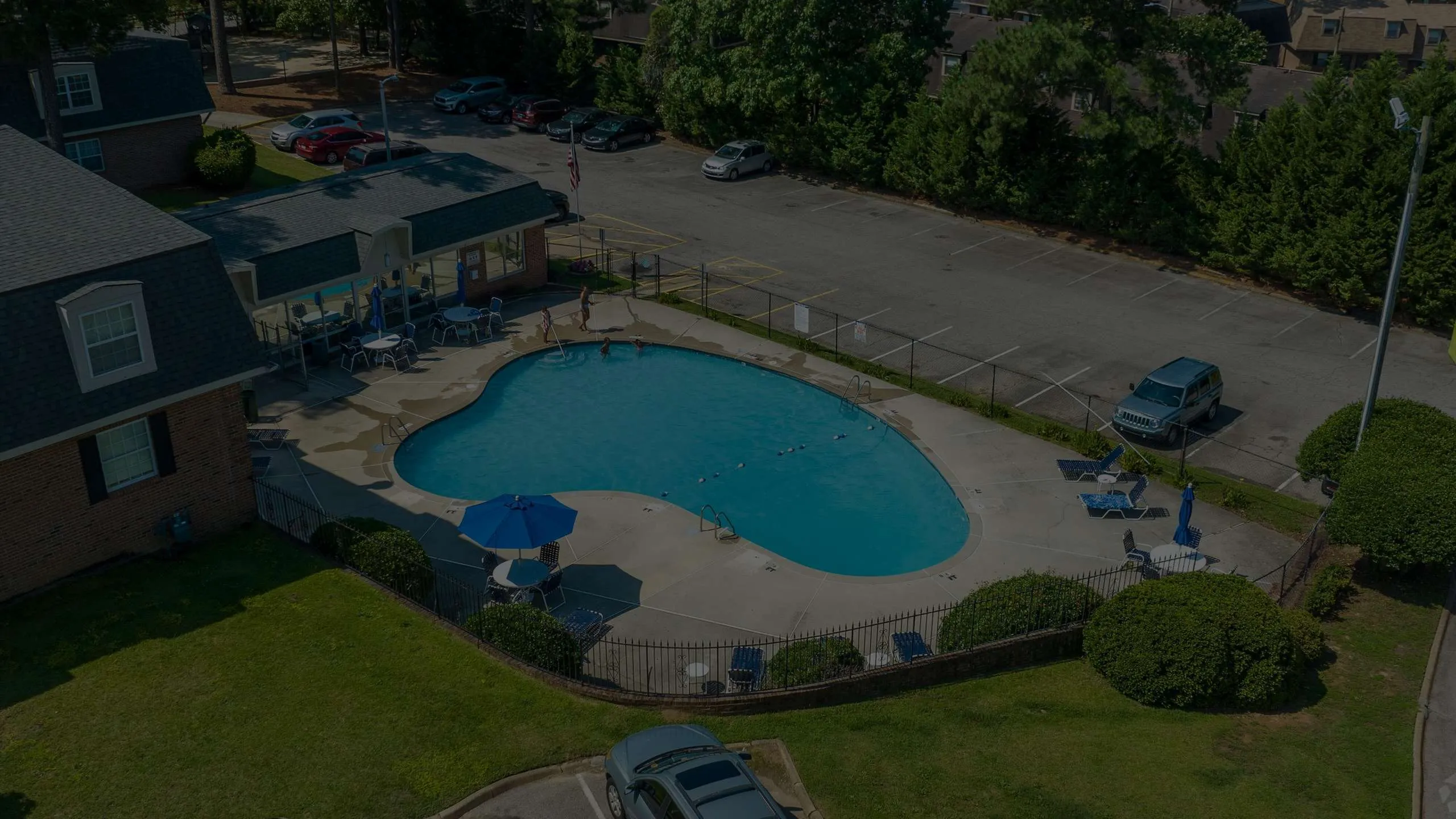 Aerial view of the pool at The Residences at Fayetteville