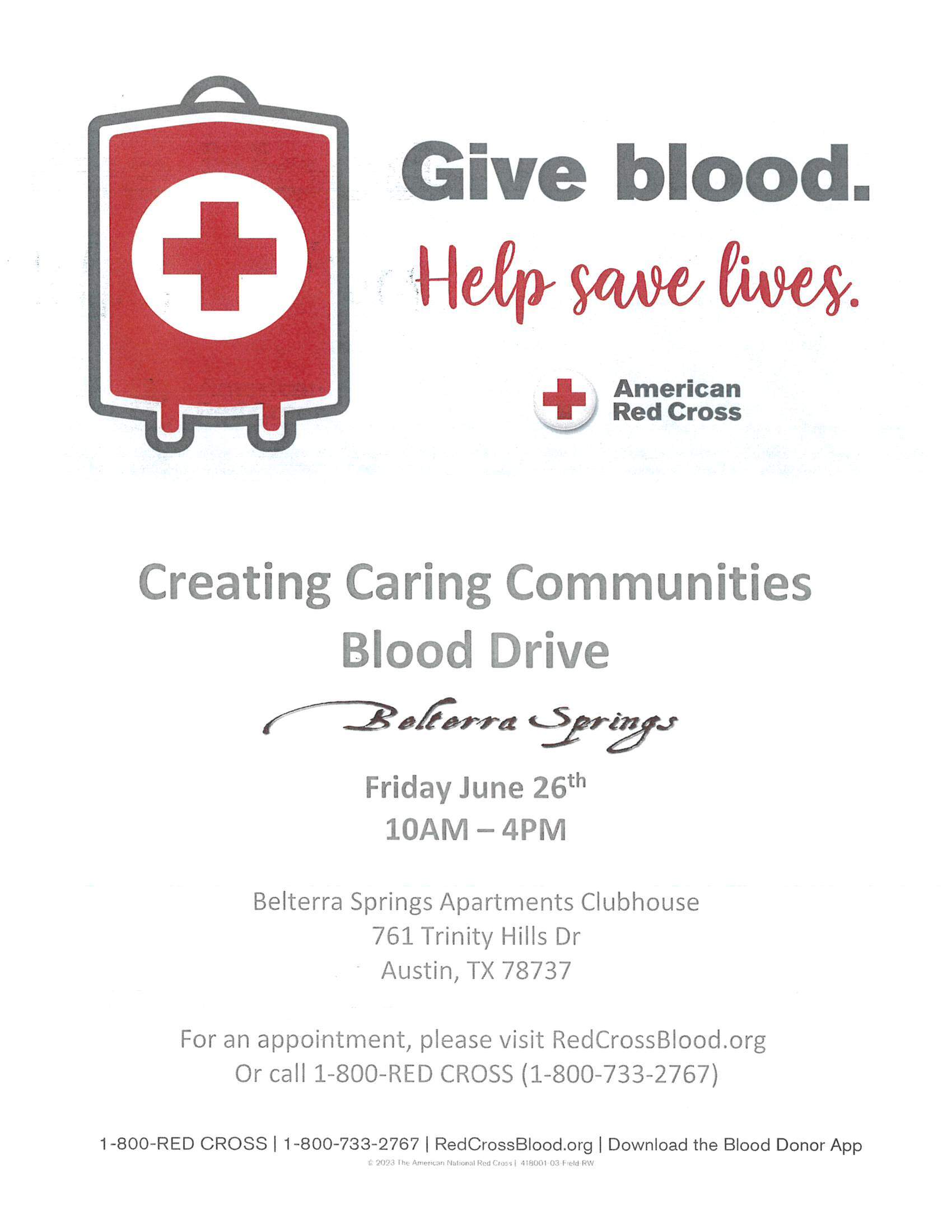 Blood Drive at Belterra Springs!-image