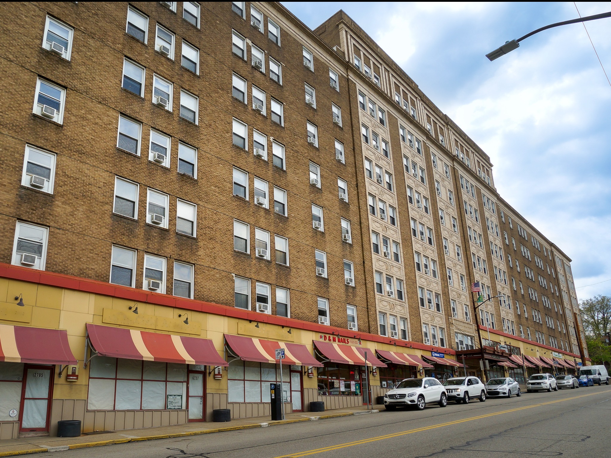 Street level view of the Morrowfield Apartment building