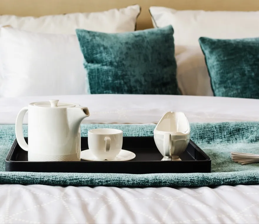 teal bed room