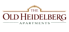 Elegant logo for The Old Heidelberg Apartments with classic gold and maroon typography.