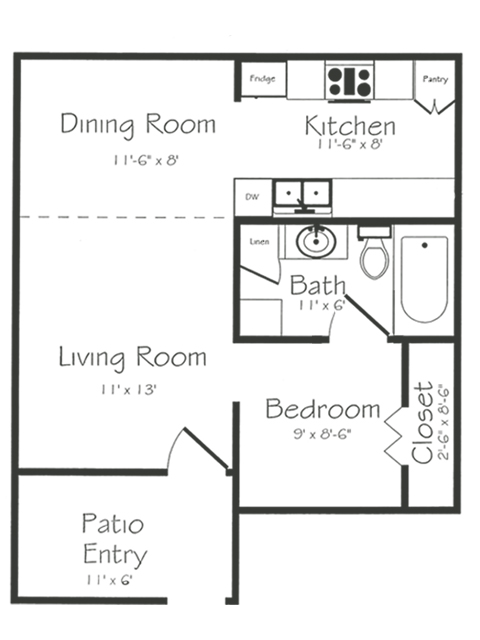 Efficiency Floorplan | Bayou Shadows Apartment Homes