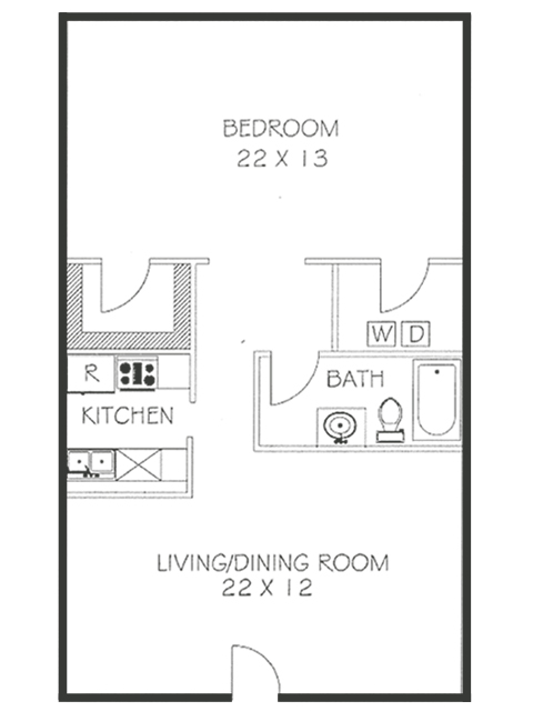 1 Bed 1 Bath Floorplan | Chateaux Dijon Apartments