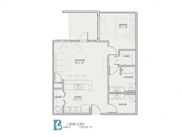 1 Bedroom Floor Plan | Luxury Apartments Baton Rouge | Bayonne at Southshore 3