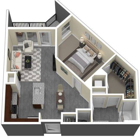 35F-6 3D Floor Plan | 35 Folly Apartments | Charleston Apartments