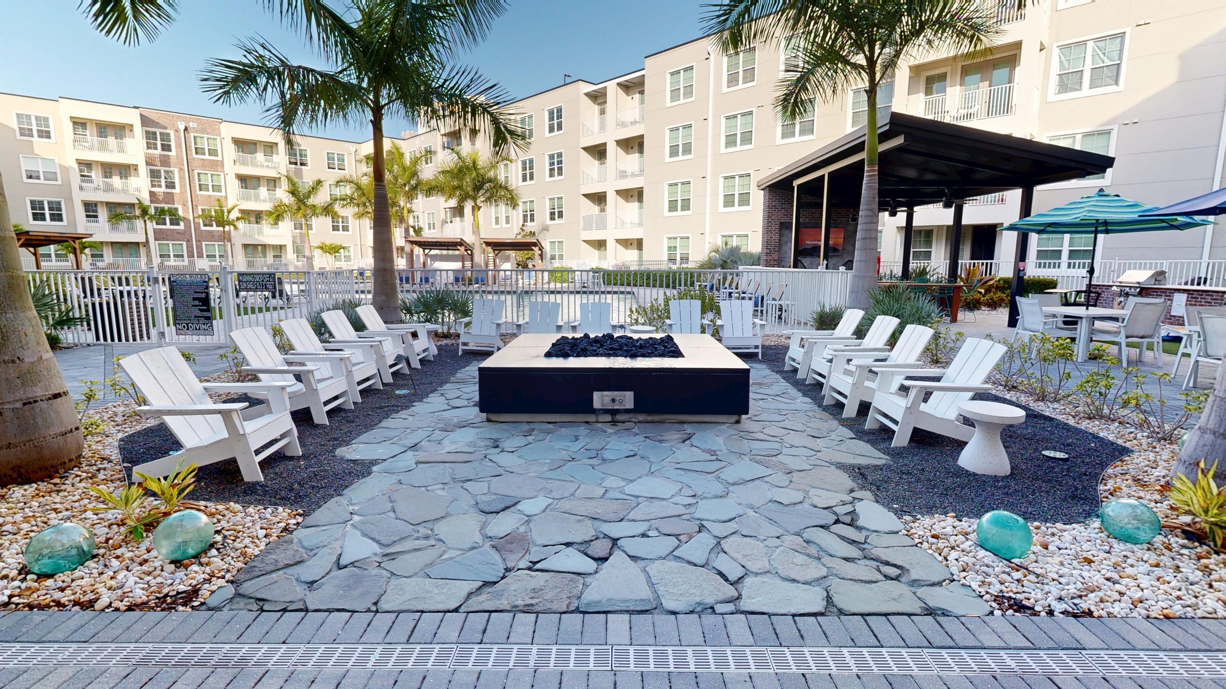 Enjoy our pool, outdoor living area, and firepit