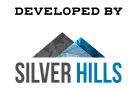 Modern logo of Silver Hills featuring geometric mountain design in shades of gray and blue, symbolizing development excellence and innovation.