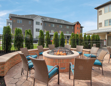 Student Housing Hot Tub Patio with Firepit  | Axis 360 | Buffalo Apartments